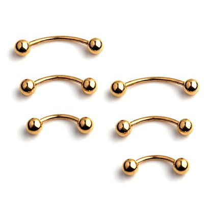 Ruifan 3prs(6pcs) Surgical Steel Tiny Curved Eyebrow Ear Navel Belly Lip Ring Barbell Piercing Jewelry 20g 6mm/8mm/10mm - color: 6PCS - Gold