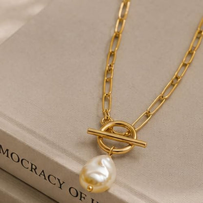 Teardrop CZ Pendant Paperclip Chain Necklace 18K Plated Paperclip Toggle Necklace Jewelry Birthstone Gift for Women - color: Style-2