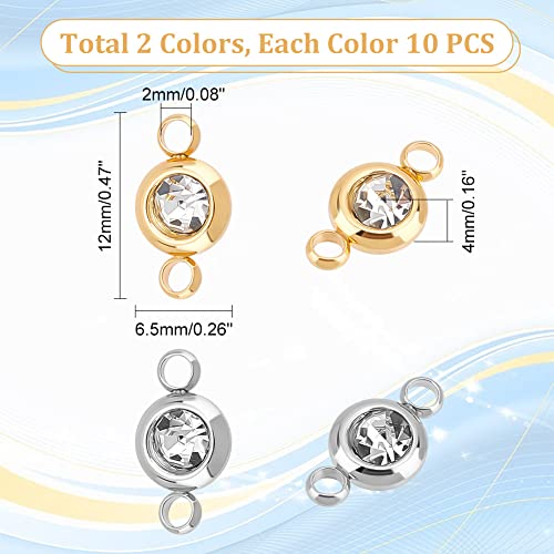 UNICRAFTALE 304 Stainless Steel Golden Rhinestone Connector Charm Flat Round Links Charms Double Loop Ring Charm Necklace Bracket Charms for Jewellery Making - color: 2 Colors