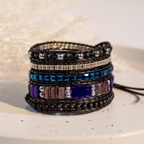 YGLINE Natural Stone Wrap Bracelet for Women Boho Bracelets Healing Crystal Beaded Bracelet Adjustable 3/5 Wraps Bracelet Handmade Birthday Gifts for Women - color: blue