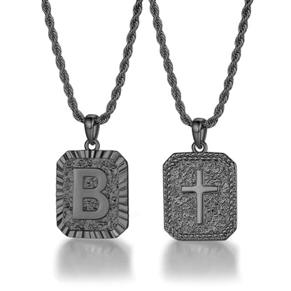 ASUWISH Gold Initial Necklaces for Men and Women, 18K Gold Plated Letter A-Z Cross Pendant with Adjustable Rope Chain, Letter Necklace for Women and Men - color: B, style: Black