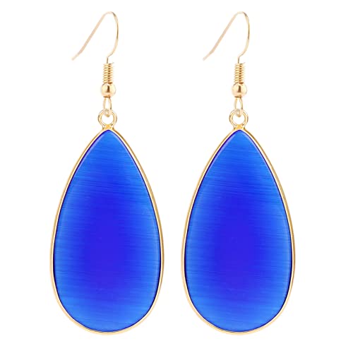 BaubleStar Natural Crystal Healing Stone Earrings Statement Teardrop Dangle Earrings for Women - color: Blue