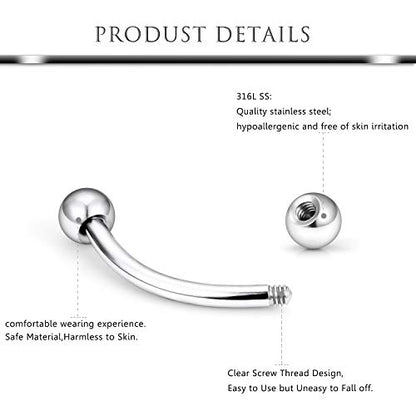 Hoeudjo Eyebrow Piercing Jewelry 16G Surgical Steel Curved Barbell with Ball Kit Tragus Ring Piercings Jewelry 16-24Pcs 6mm 8mm 10mm 12mm - color: 24Pcs-16G-Mix Color