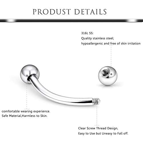 Hoeudjo Eyebrow Piercing Jewelry 16G Surgical Steel Curved Barbell with Ball Kit Tragus Ring Piercings Jewelry 16-24Pcs 6mm 8mm 10mm 12mm - color: 24Pcs-16G-Silvertone