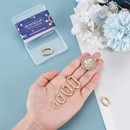 SUNNYCLUE 1 Box 8Pcs Real 18k Gold Plated Spring Oval Rings Connector Carabiner Metal Spring Key Ring Trigger Keyring Buckle Clip Snap for DIY Keychain Lanyard Bag Purse Craft Jewelry Making Supplies - color: 1 Box 4 Styles 8pcs Real 18k Gold Plated Rings