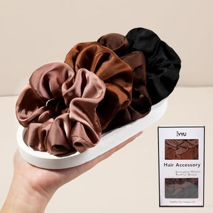 Hair Scrunchies for Women - Hair Ties No Damage Both for Thick Hair or Thin Hair Curl Hair No Crease Scrunchies Ponytail Holder No Hurt Your Hair - color: Black Dark brown Coffe