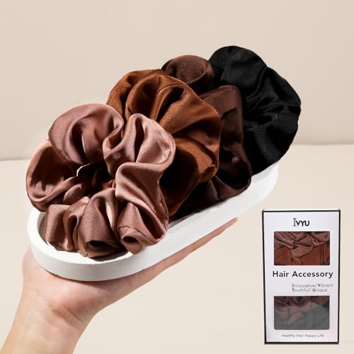 Hair Scrunchies for Women - Hair Ties No Damage Both for Thick Hair or Thin Hair Curl Hair No Crease Scrunchies Ponytail Holder No Hurt Your Hair - color: Black Dark brown Coffe