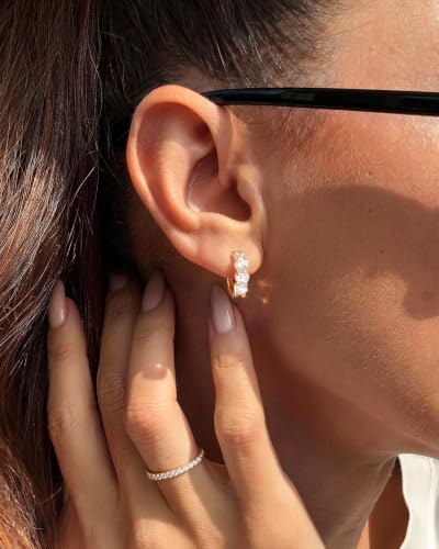 ASHINE 14k Gold Plated Huggie Earrings for Women, Small Hypoallergenic Stainless Steel Post Cuff Hoop Ear Ring Trendy Non Tarnish Cartilage Piercing Dainty Cubic Zirconia Jewelry - color: Gold