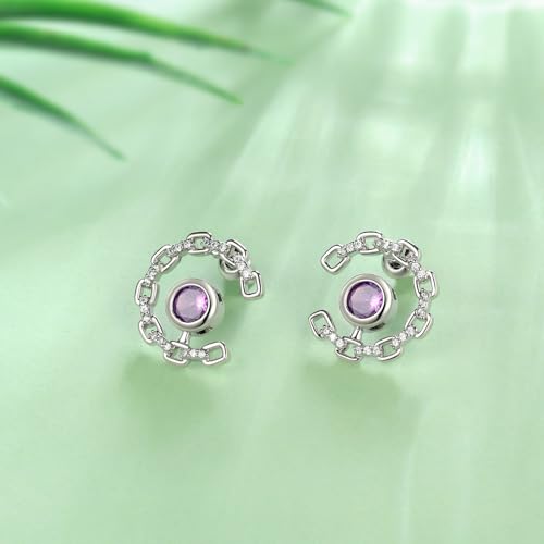 Elegant C-Shaped Crystal Stud Earrings with Birthstone Earring Silver Plated Fashion Jewelry for Women CE0003 - color: Purple-February