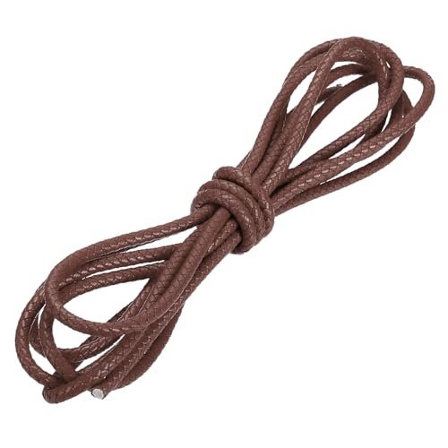 PATIKIL 3.3 Yards Braided Leather Cord, 6mm Round Braided Faux Necklace Cord Bolo Tie String for Necklace Crafts Beading Braiding, Brown - color: Brown, size: 6mm