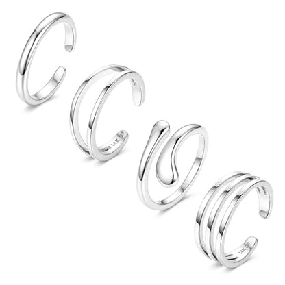 14K Gold Plated Toe Rings for Women Non Tarnish Adjustable Silver Gold Toe Ring Cubic Zirconia Daisy Flower Dainty Toe Rings Set Open Simple Band Ring Summer Beach Foot Jewelry - color: A-Silver