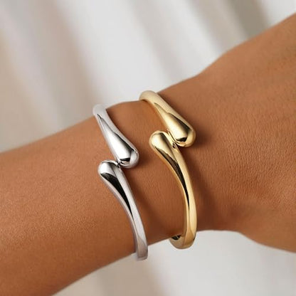 M MOOHAM Chunky Gold Bangle Bracelets for Women, Dainty 14k Gold-Plated Thicker Statement Bangles Twist Cuff Bracelet Set Stack for Women Non Tarnish Trendy Jewelry Gifts - color: 06. Drop Bangles-2PCS