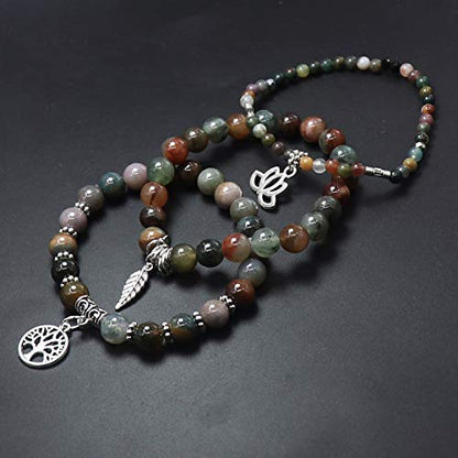 Tree of Life Yoga Healing Stone Bracelets,Multilayer Lotus Chakra Stone Reiki Bracelet Sets,Anxiety Crystal Natural Stone,for Women Stress Relief - style: Style 3 India + aquatic plants
