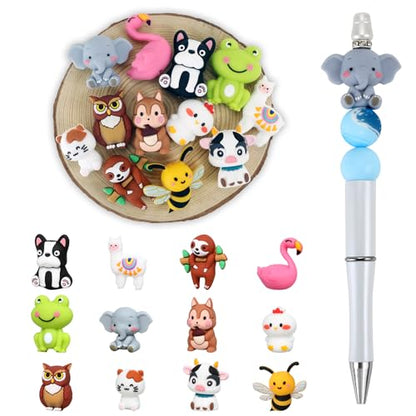 12pcs 3D Animals Silicone Focal Beads for Pens | Focal Beads for Keychain Making,Pens,Bracelet,Necklace Crafts,Bulk Silicone Beads for DIY（3D animals） - color: 3D animals