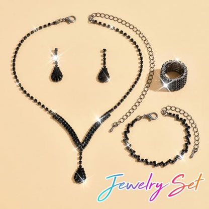 Bridal Wedding Jewelry Set Silver Rhinestone Necklace Earrings Sets Formal Costume Jewelry for Women and Brides - color: C-4 Pack Black Necklace Bracelet Rings Earrings