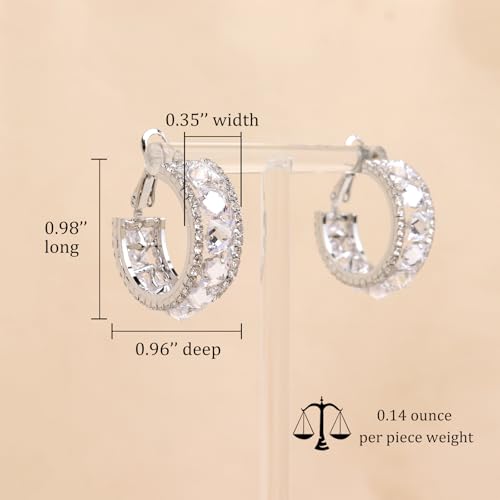 Sonateomber Gold Chunky Crystal Hoop Earrings for Women, Trendy Statement Sparkly CZ Rhinestone Thick Open Hoops Earings Hypoallergenic Wedding Prom Everyday Accessories Fashion Jewelry Gift - color: Silver CZ