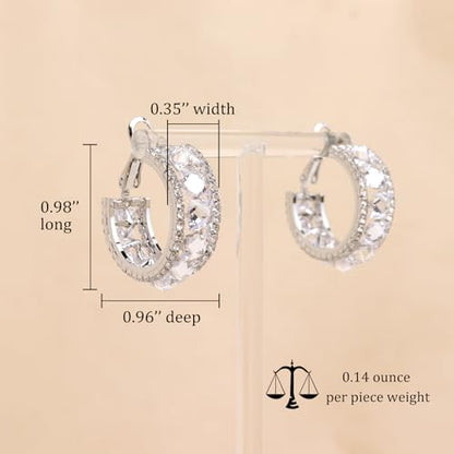 Sonateomber Gold Chunky Crystal Hoop Earrings for Women, Trendy Statement Sparkly CZ Rhinestone Thick Open Hoops Earings Hypoallergenic Wedding Prom Everyday Accessories Fashion Jewelry Gift - color: Silver CZ