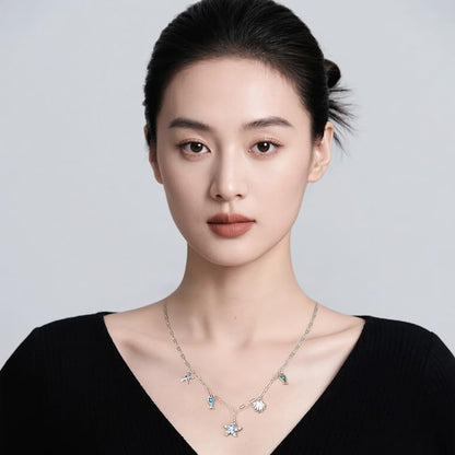 925 Sterling Silver Dainty Necklaces for Women Pendant Jewelry Gift for Her | Hypoallergenic Ocean Animal Love Cherry Blossom Jewelry, Ideal Valentine Birthday Christmas Graduation Gift for Wife Mom - color: Coastal Whisper