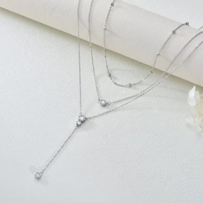 MONGAS Boho Layered Necklace Sterling Silver Triple 3 Stacked Vertical Bar Triangle Long Layering Necklaces Christmas Jewelry Gifts for Women - style: Lariat