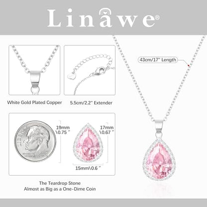 Linawe Crystal Chain Necklace for Women Trendy, Imitation Diamond Pendant, Statement Cubic Zirconia Boho Jewelry Set, 14K Gold/Rose Gold/Silver Birthstone Necklace - color: Silver,Oct,June