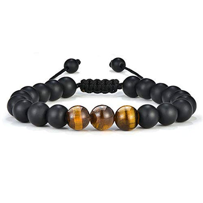 M MOOHAM Mens Bracelet - Beaded Natural Stone 8mm Tiger Eye Matte Agate Lava Rock Bracelets for Men Teen Boys Grandpa Dad Birthday Gifts Jewelry - style: Black Matte Agate Tiger Eye Bracelet