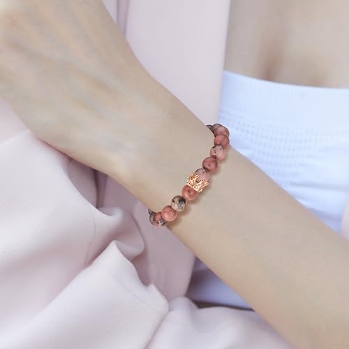 JoycuFF Woman Birthday Gifts Idea Friendship Gifts For Women Best Friends Besties Aunt Female Mom Daughter Granddaughter Gf Anniversary Christmas Graduation Healing Stone Crown Gifts For Her - style: 4.Best Friend Bracelet-Pink Black Rhodonite