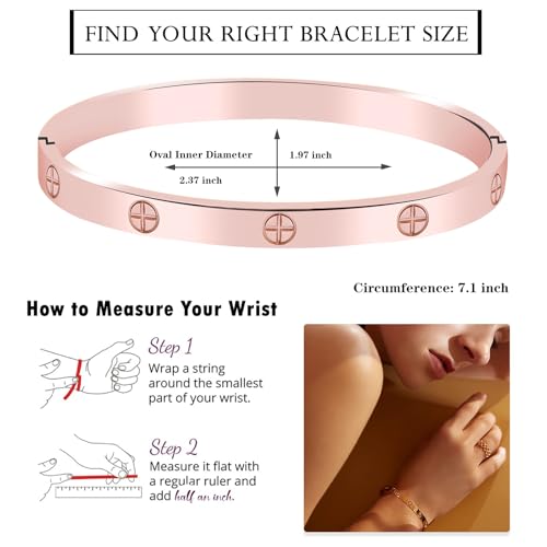 Friendship Love Bracelet for Women, 18K Gold Plated Titanium Steel Cuff - color: Rose Gold, size: Cross 7''