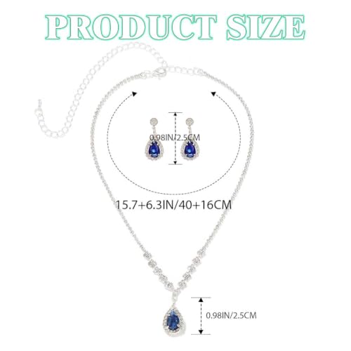 JAKAWIN Clip On Earrings and Necklace Set Silver Rhinestone Jewelry Sets - color: E Dark Blue