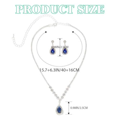 JAKAWIN Clip On Earrings and Necklace Set Silver Rhinestone Jewelry Sets - color: E Dark Blue