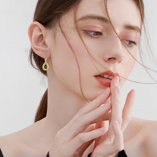 Sterling Silver Black Onyx Earrings for Women 18K Yellow Gold Plated Jewelry Gifts - style: Filigree Teardrop 2