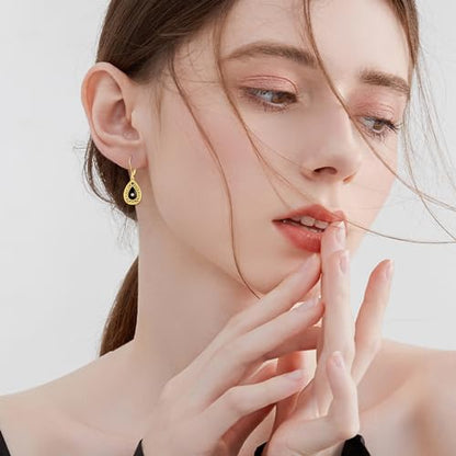 Sterling Silver Black Onyx Earrings for Women 18K Yellow Gold Plated Jewelry Gifts - style: Filigree Teardrop 2