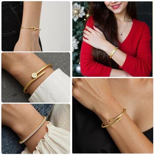 18 K Gold Plated Love Bangle Bracelet Stack Cuff Jewelry for Women Jewelry Set for Women Gift with Box - style: style2