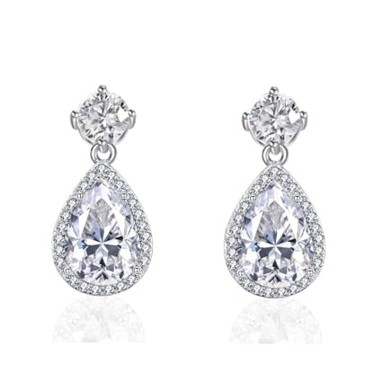 Drop Dangle Earrings Teardrop Gemstone Waterdrop White Gold Plated Crystal Hanging Cubic Zirconia Ruby Sapphire Emerald Jewelry Gift for Women Mother Wife - color: White