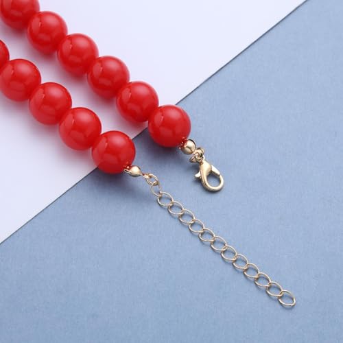 Boho Gothic Thick Red Pearl Necklace Pendant Cute Chunky Seed Bead Chain Choker Dainty Round Beaded Strand Collar Short Simple Delicate Statement Exaggerated Minimalist Jewelry for Women