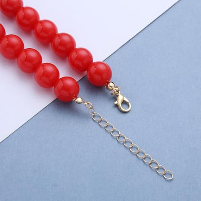 Boho Gothic Thick Red Pearl Necklace Pendant Cute Chunky Seed Bead Chain Choker Dainty Round Beaded Strand Collar Short Simple Delicate Statement Exaggerated Minimalist Jewelry for Women