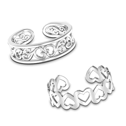 LeCalla 925 Sterling Silver Minimalist Toe Rings Set Simple Open Adjustable Toe-Rings for Women - color: 03. Duo (2 PCS)
