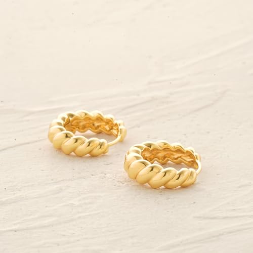 MYEARS Women Earrings Gold Huggie Hoop 14K Small Simple Hypoallergenic Everyday Jewelry - style: Twisted