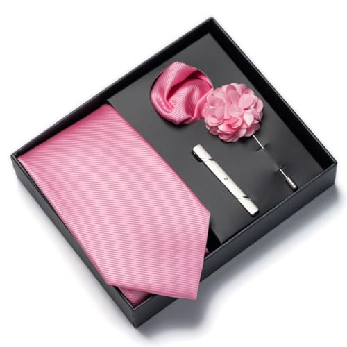 joy alice 30 Colors Solid Ties for Man Pure Color Men's Tie Set with Lapel Pin Pocket Square Tie Clip - color: Dusty Rose