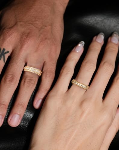 Bling Halo Stacking Ring for Men Women - 18k Gold Plated Stackable Cubic Zirconia Band - Created Diamond Iced Out Hip Hop Jewelry Gifts - color: Womens Style A-Gold Plated, size: 9