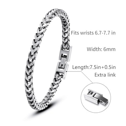 Mens Bracelet - Stainless Steel Fold Over Clasp Franco Chain Bracelets for Men - color: G-Silver