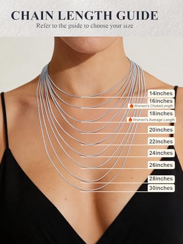 U7 Snake Necklace for Women 14K Gold Plated/Silver/Rose Gold/Black Chain Necklace Hypoallergenic, Stainless Steel Tiny Snake Chain Necklace 1/1.2/1.5/2MM, 14-30" Adjustable Minimalist Gift - color: e.Silver-1.2mm