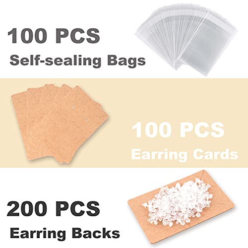 Earring Display Cards with 100 Pcs Earring Holder Cards 200 Pcs Earring Backs and 100 Jewelry Packaging for Earrings Necklace Jewelry Bags 3.5x2.4 Inches (Brown) - color: ZK100-Brown