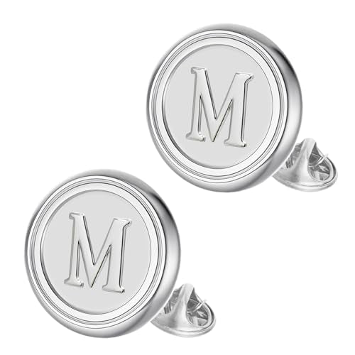 Initial Letter Pins A-Z Men Classic Brass 26 Alphabet Badge for Business & Wedding Shirt - color: Silver, style: Letter M