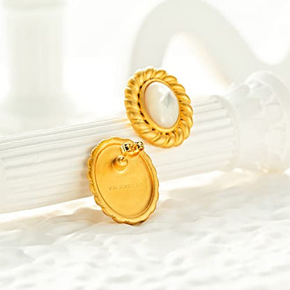 925 Sterling Silver mother shell Pearl Earrings, Women's Shell Freshwater Pearl Dangle Gold Earrings, Hypoallergenic Women's Pearl Earrings Women's Jewelry, Gifts for Mom, Girlfriend, Daughter - style: mother shell earrings