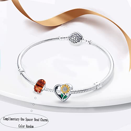 LNQOBU 925 Sterling Silver Charms for Bracelets Dangle Pendant fit Pandora Bracelets or Necklaces Jewelry Woman Gift Beads Charm (With one Spacer Beads) - style: A-Love hearts with floral bead charms