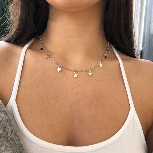 YANCHUN Layered Necklaces for Women Gold Necklace Stack Star Heart Choker Dainty Necklace Love Heart Chain Jewelry Gifts for Women - color: 1: Silver Star Choker