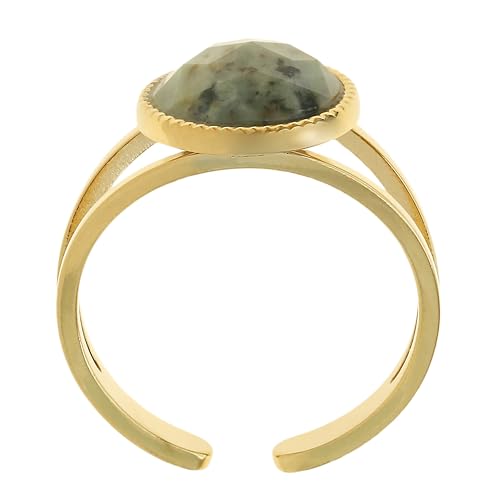 Made by Nami Adjustable Gold Plated Gemstone Ring for Women Handmade Boho Stacking Rings Chunky Open Band Turquoise Statement Jewelry Unique Minimalist Design for Everyday or Special Occasions - style: Grey Stone