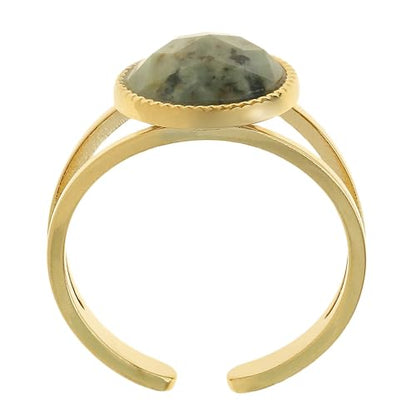 Made by Nami Adjustable Gold Plated Gemstone Ring for Women Handmade Boho Stacking Rings Chunky Open Band Turquoise Statement Jewelry Unique Minimalist Design for Everyday or Special Occasions - style: Grey Stone