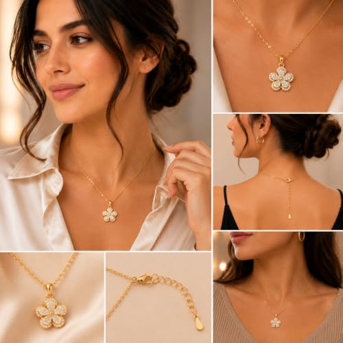Rich London 18K Rose Gold Plated 2-in-1 Clover Heart Pendant Necklace for Women | Elegant Crystal Charm Jewellery - color: Stone Flower