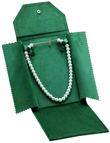 Velvet Necklace Jewelry Travel Folder Storage Display Case (Green) - color: Green